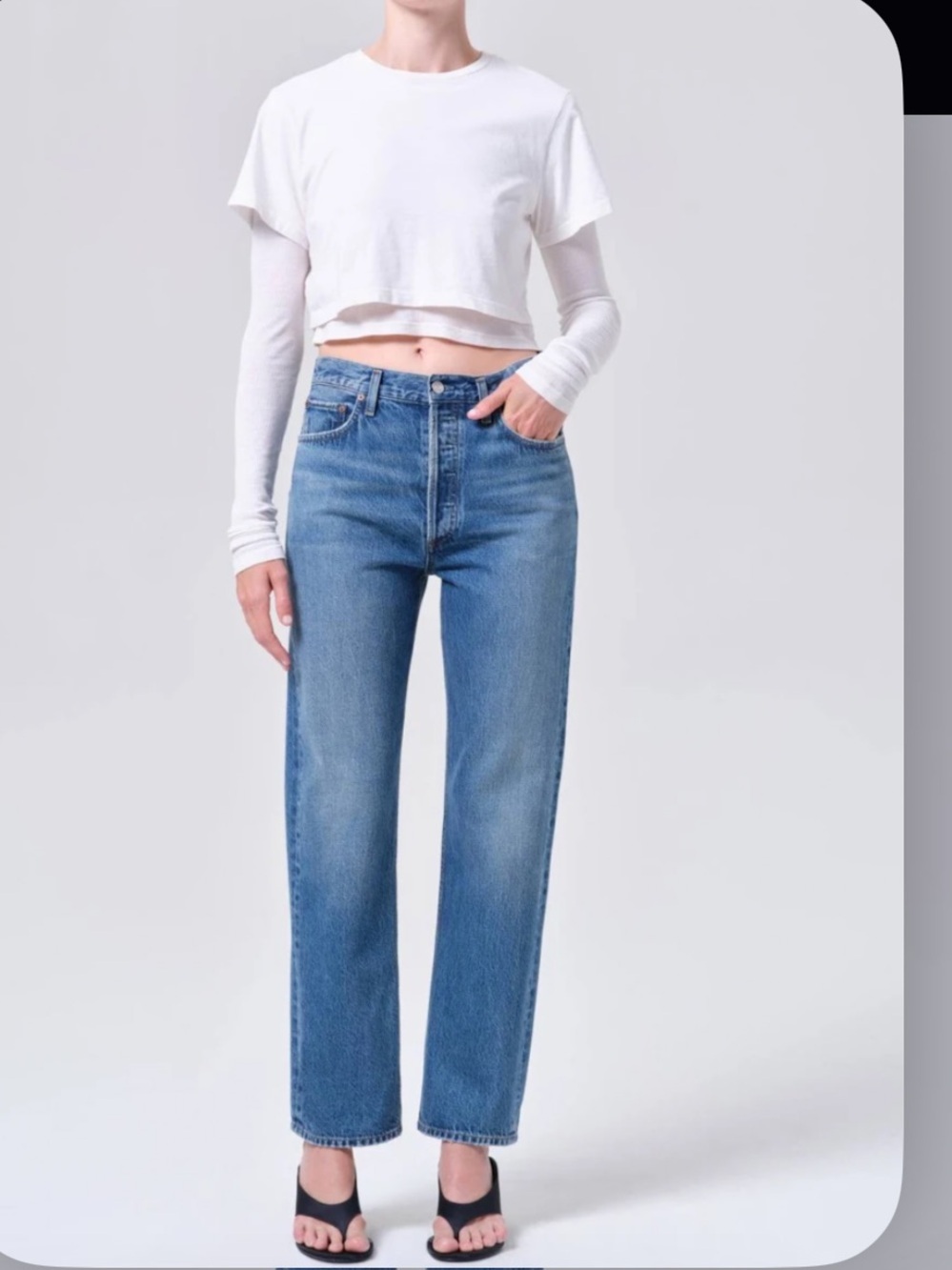 AGOLDE “Pinch Waist” high kick crop summer medium wash denim straight jeans $259